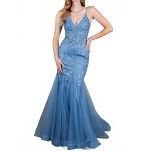 NEW CINDERELLA COUTURE star mermaid dress in slate blue